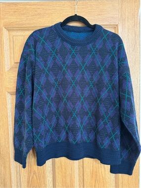 Men's Classic Crewneck Argyle Sweater - Navy, Purple & Teal